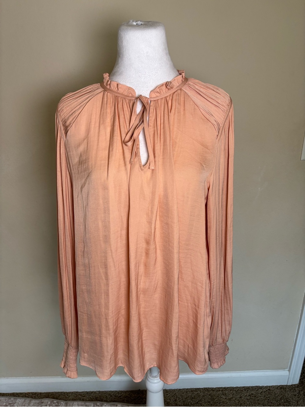 RACHEL Rachel Roy Pink V-Neck Long Sleeve Ruffle Tie Woven Blouse Women L NWT